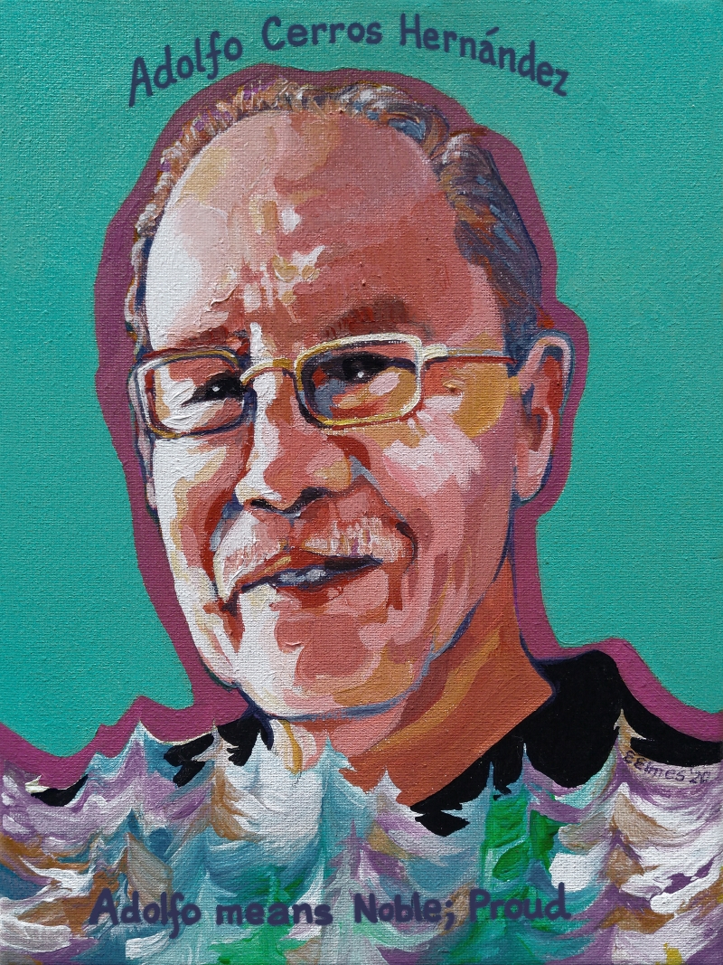 A painting of Adolfo Cerros Hernandez, of Mexico, who was killed in the August 3, 2019 mass shooting in El Paso, Texas. Portrait by Ellen Elmes
