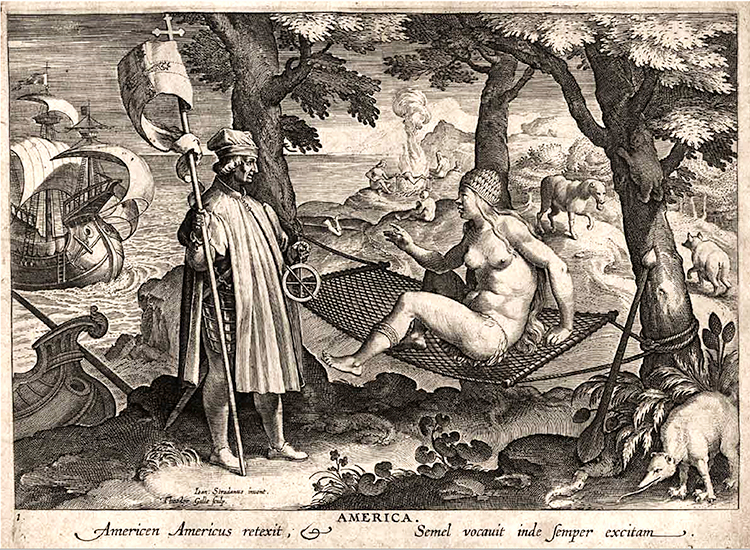 America (Engraving) Nova reperta (Speculum diuersarum imaginum speculatiuarum 1638)