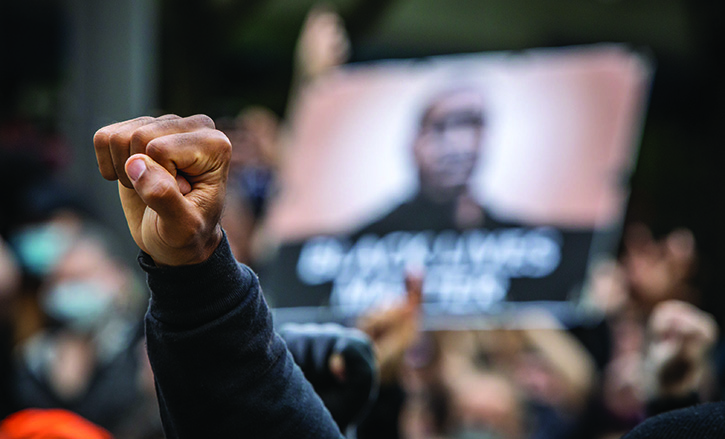 Raised fist at protest