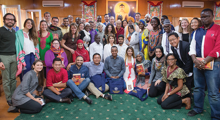 Susan Hayward, MDiv ’07, with 28 youth peacebuilders in Dharamsala, India