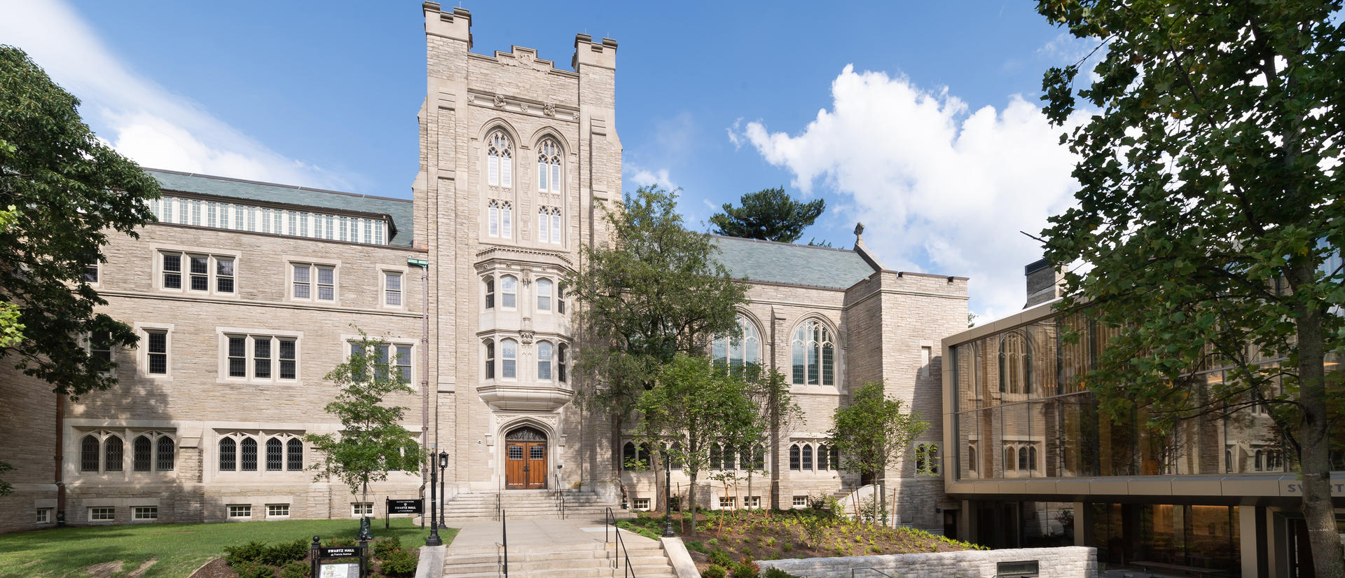 Wide angle view of Swartz Hall